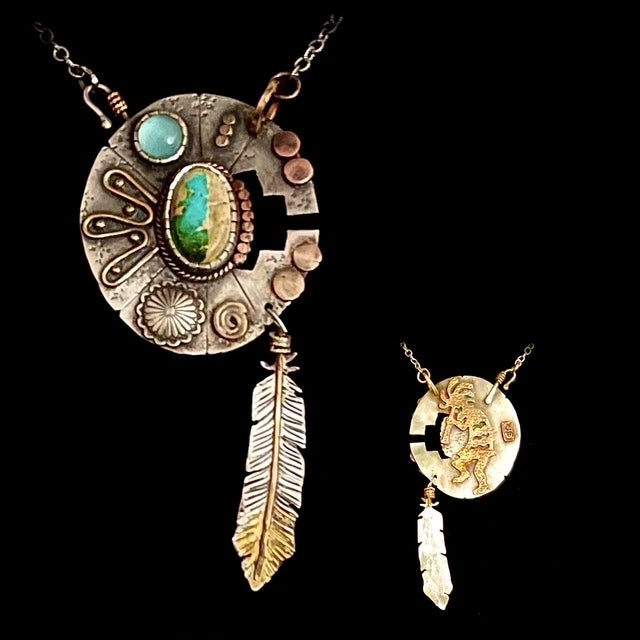 Sterling Silver and Gold Platted Native American Themed Shield Necklace