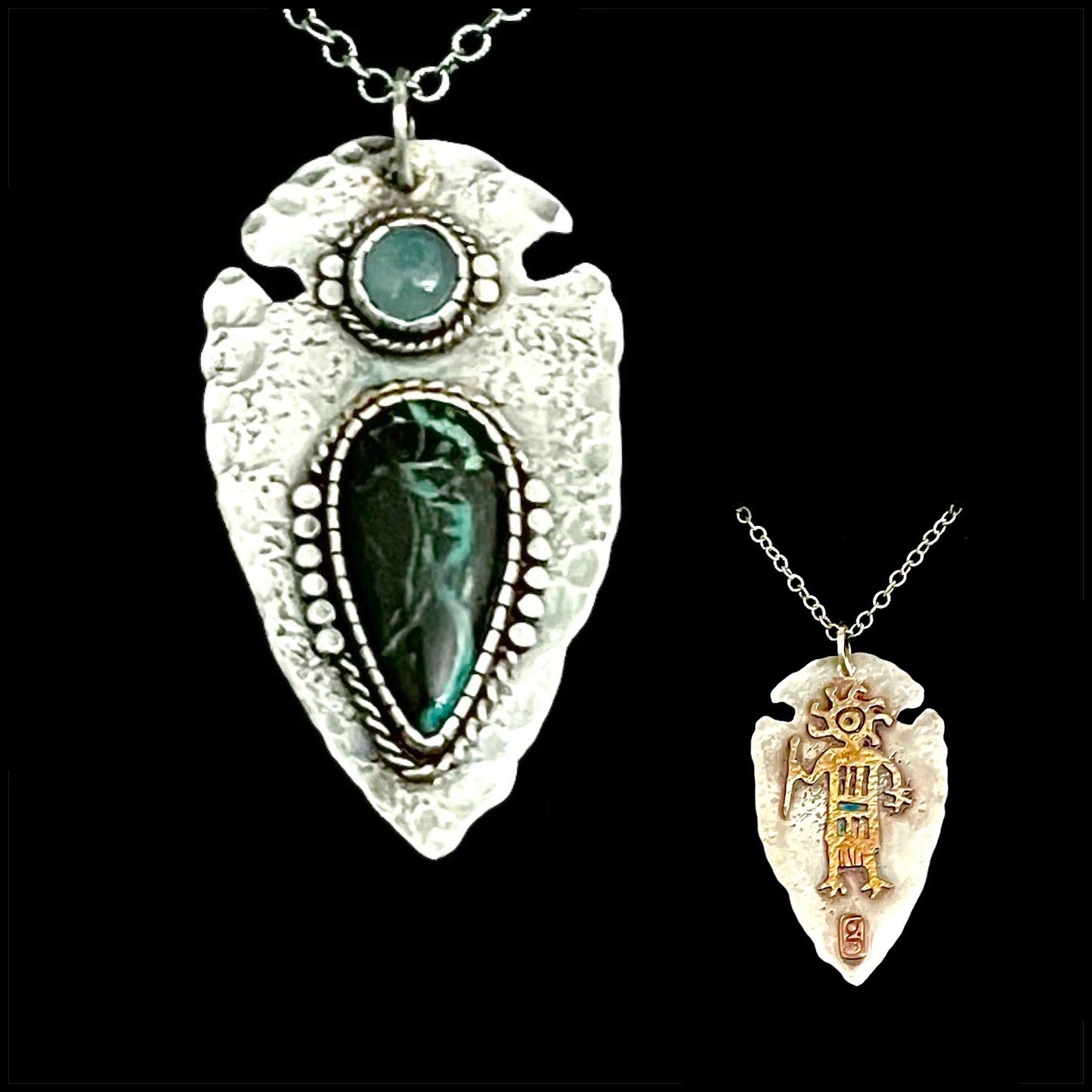 Sterling Silver Arrowhead Necklace w/Gold Filled Petrograph Back Art