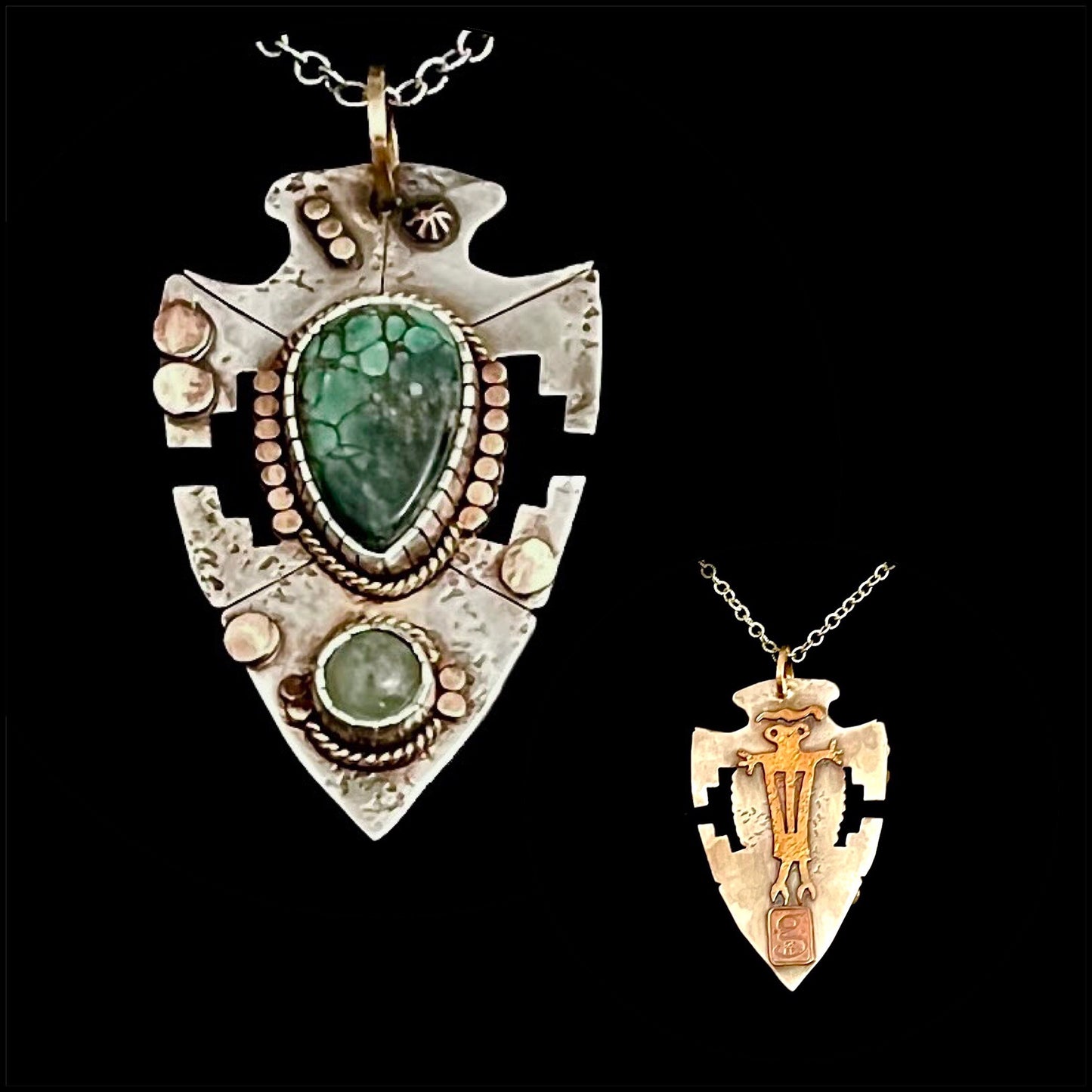 Sterling Silver Arrowhead Necklace w/Gold Filled Petrograph Back Art