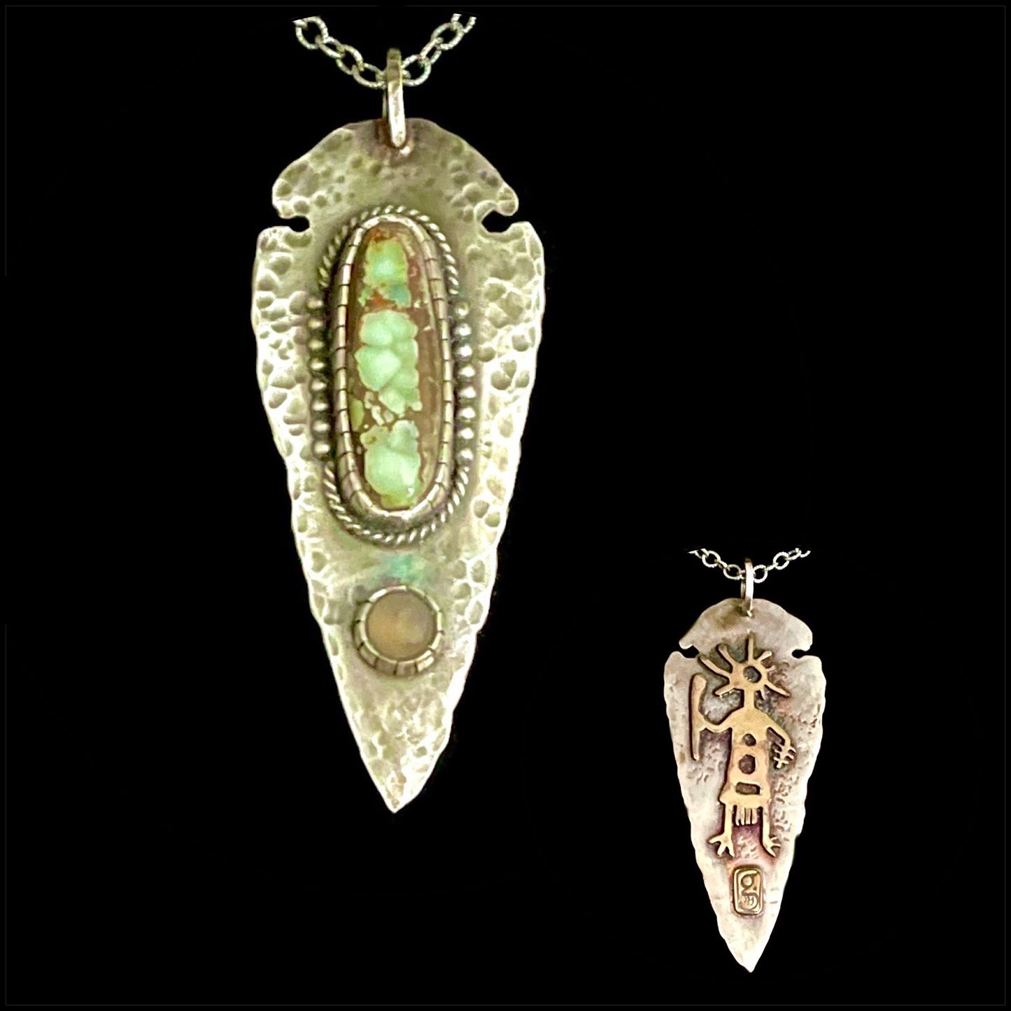 Sterling Silver Arrowhead Necklace w/Gold Filled Petrograph Back Art