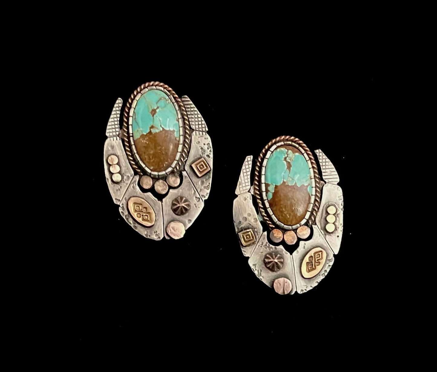 Sterling Silver and Gold Plated Oval Native American Themed Earrings