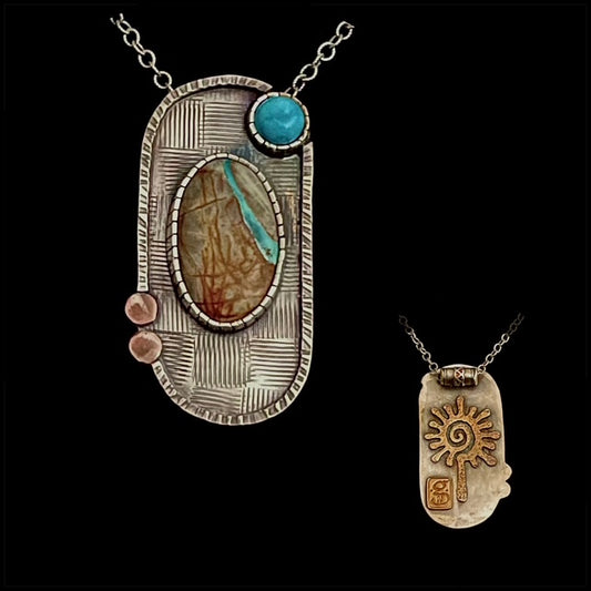 Sterling Silver and Gold Plated Textured Oval Necklace