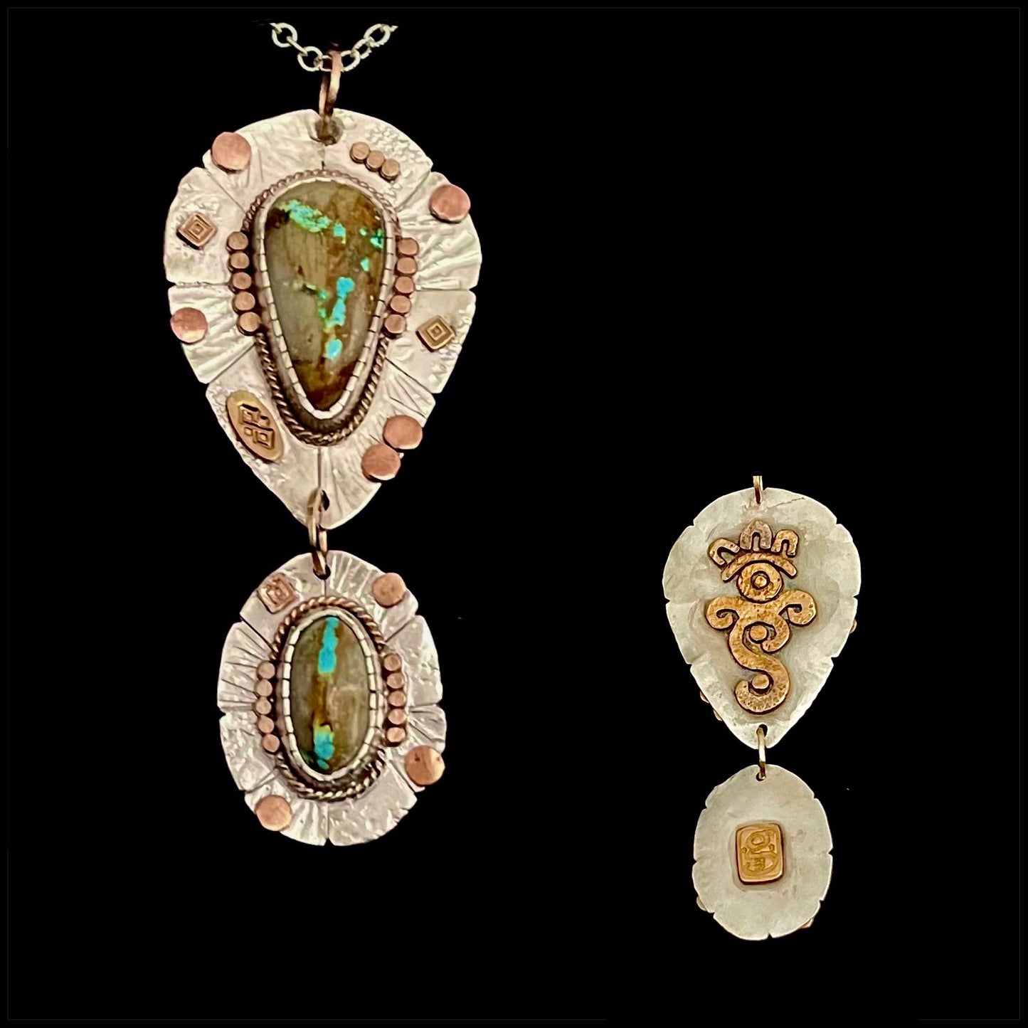 Two Piece Sterling Silver and Gold Plated Native American Themed Necklace